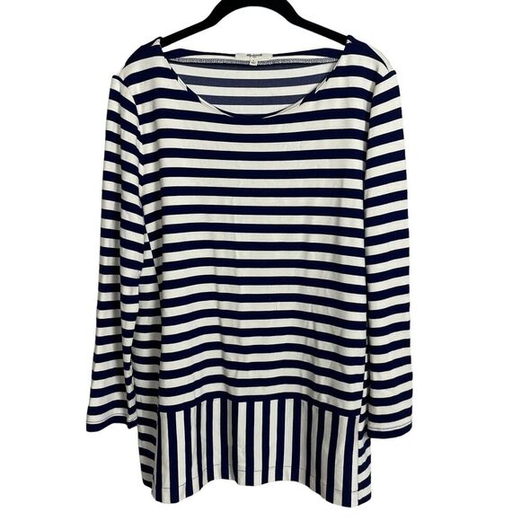 Madewell Stripe-Turn Peplum‎ Top Size L – Navy White Knit Ponte Style 08831 - Picture 1 of 6